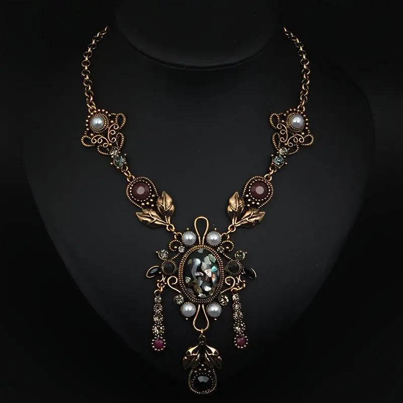 Vintage French Court Style Layered Pendant Necklace Gemstones