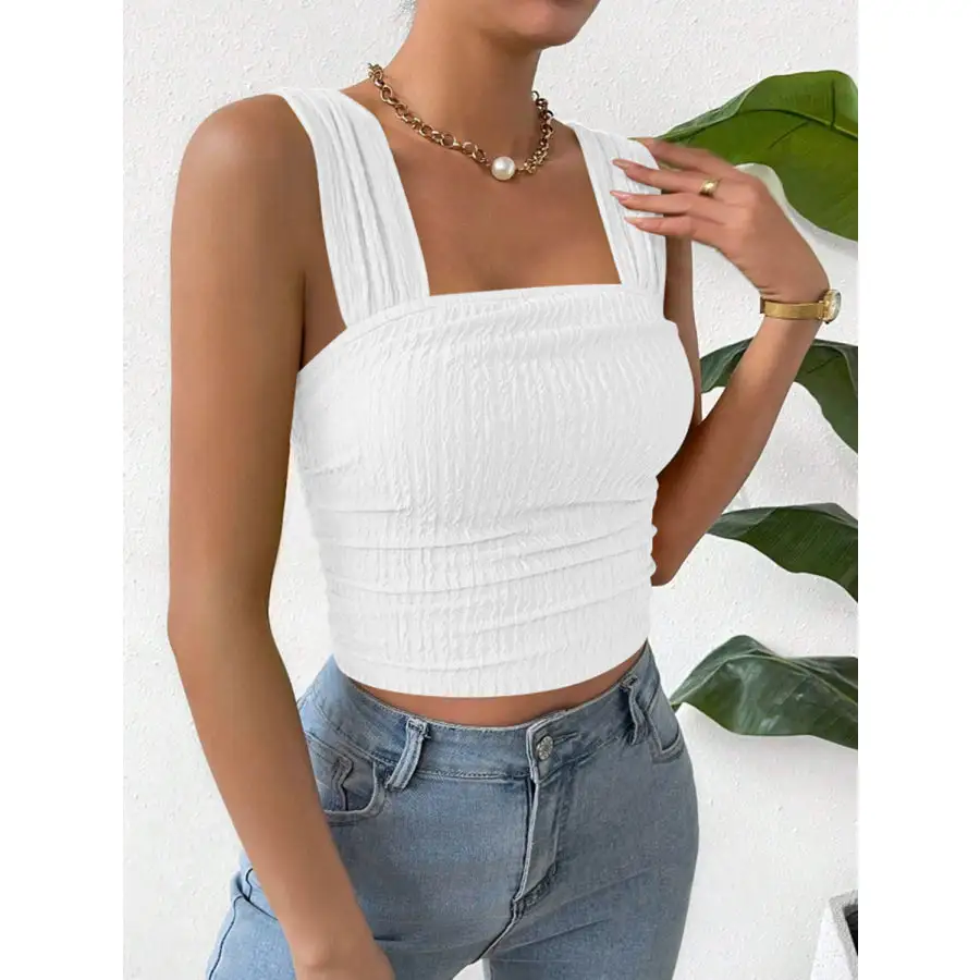 Textured Square Neck Wide Strap Tank