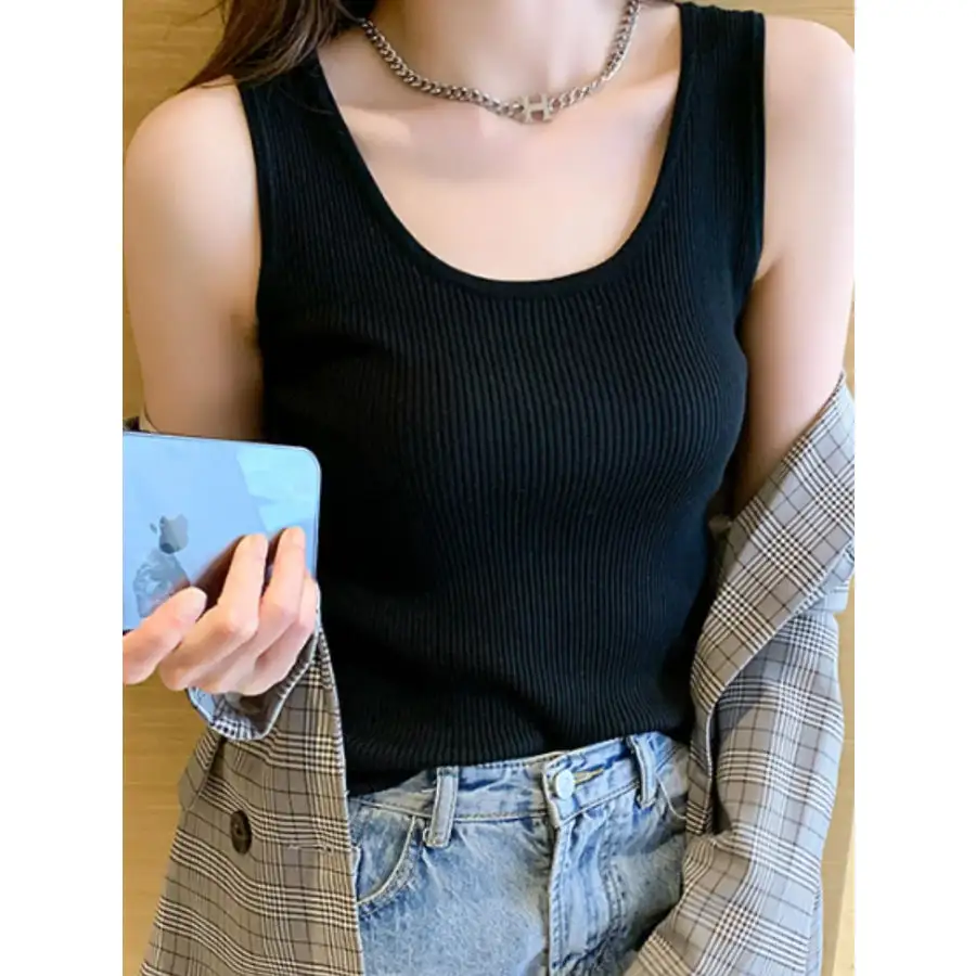 Plus Size Ribbed Scoop Neck Tank