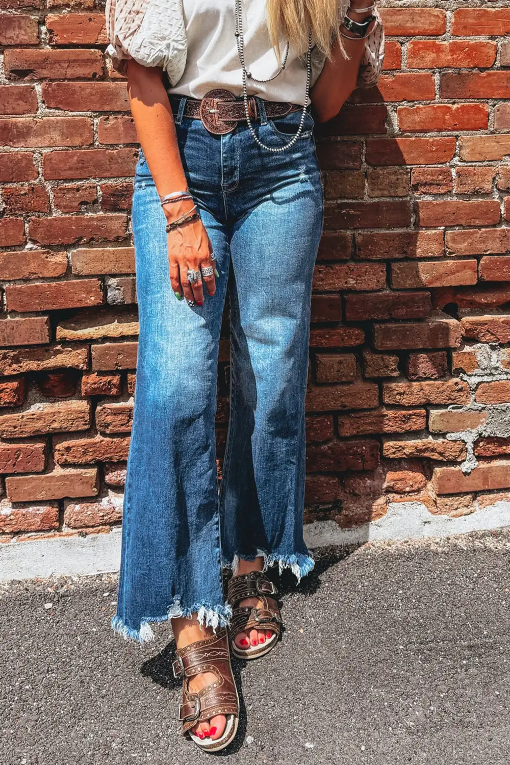 Women's High Waist Frayed Hem Flare Jeans