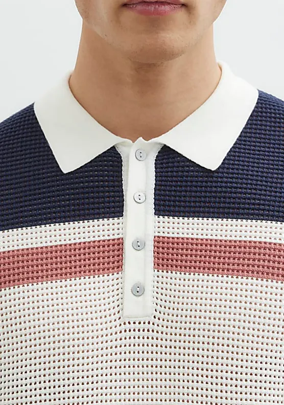 Men's Casual Fashion Multicolor Mesh Stripe Polo Shirt Short Sleeve
