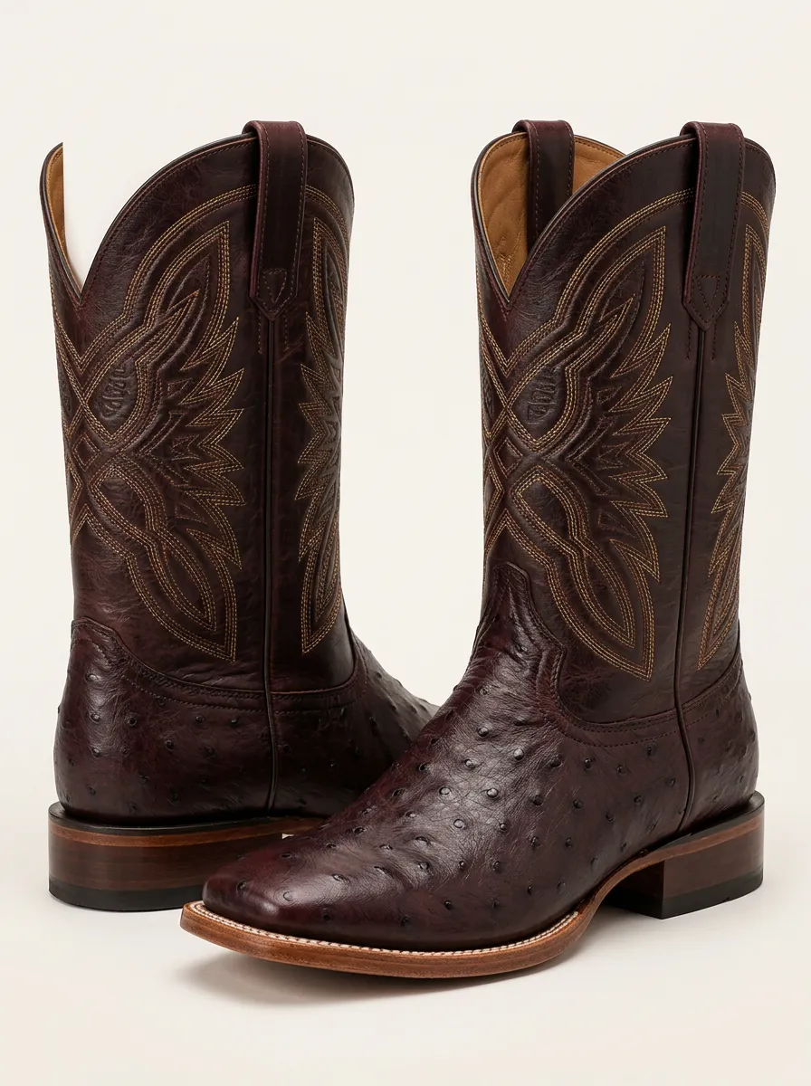 Men's Cowboy Boots featuring Decorative Stitching and Leather