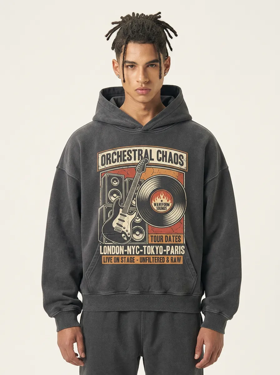 Men's Rock Music Orchestral Chaos Guitar Vinyl Printed Hoodie