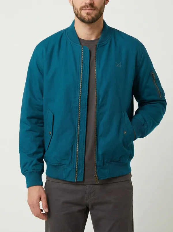 Men's Minimalist Logo Embroidered Navy Bomber Jacket