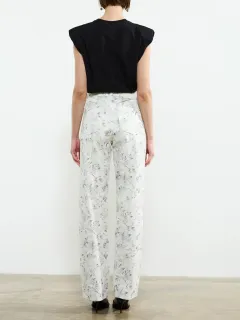 Trendy Artistic Floral White Straight Pants