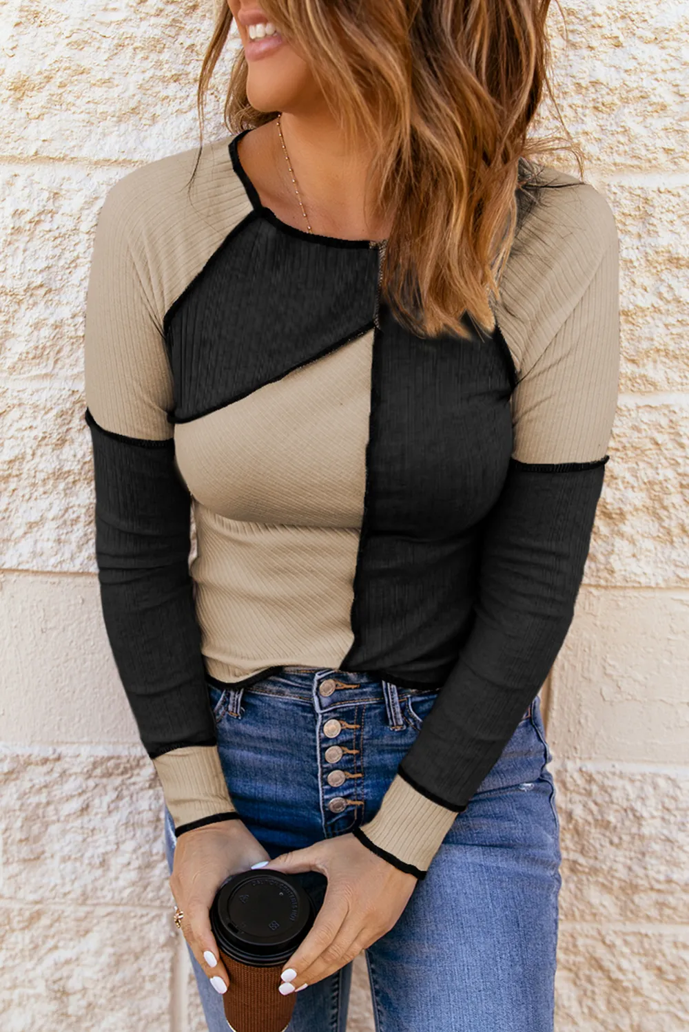 Multicolor Irregular Block Seaming Trim Top
