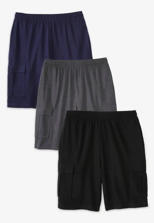 Lightweight Jersey Cargo Shorts, 3-Pack