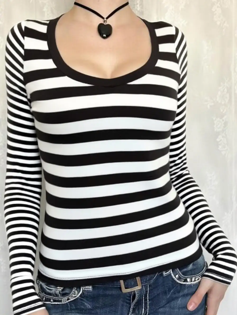 Striped Long Sleeve Vest Top