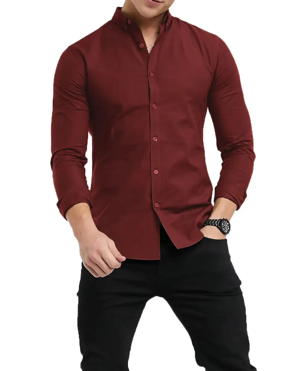 Refined Button Down Long Sleeve Slim Fit Dress Shirt