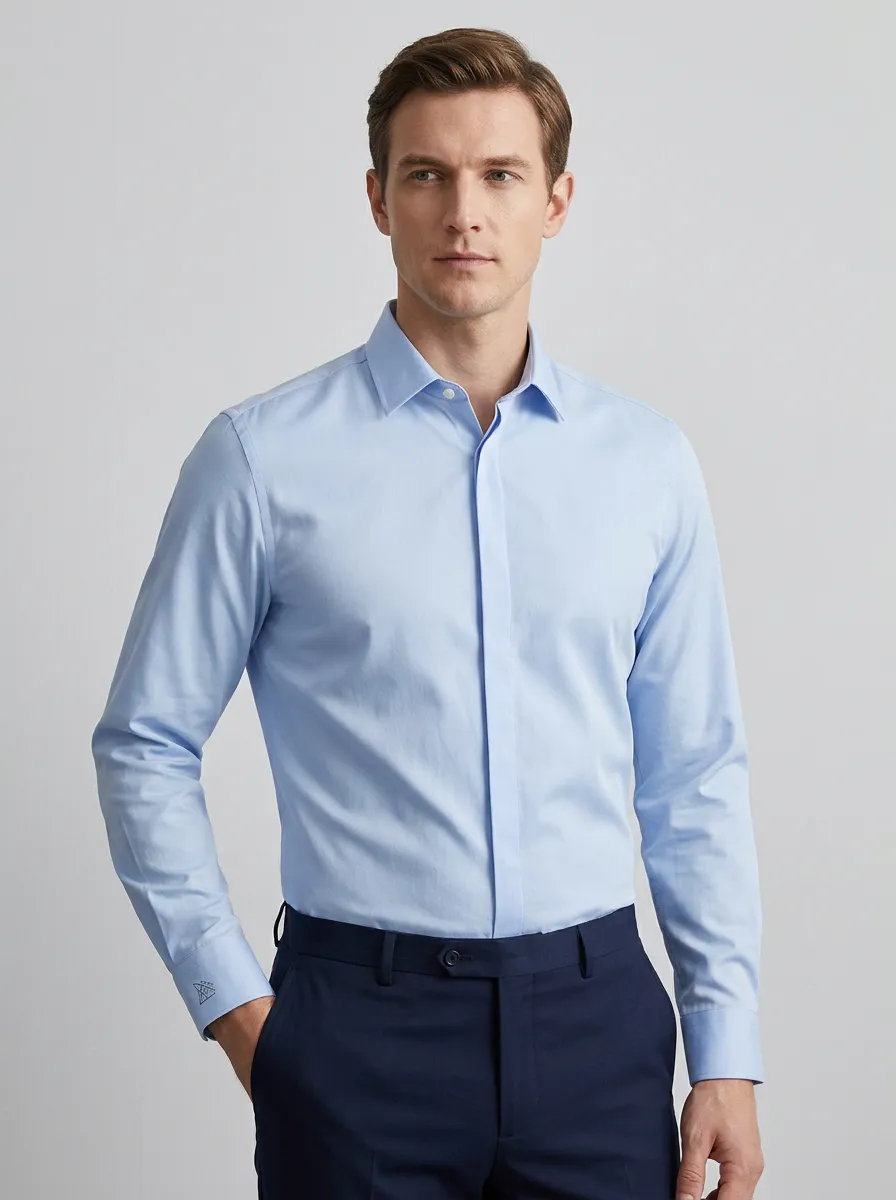 Men's Non-Iron Cotton Solid Light Blue Long Sleeve Shirt