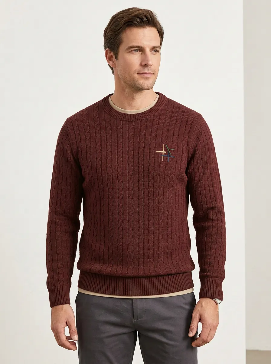 Men's Olive Green Graphic Embroidered Olive Green Knit Sweater
