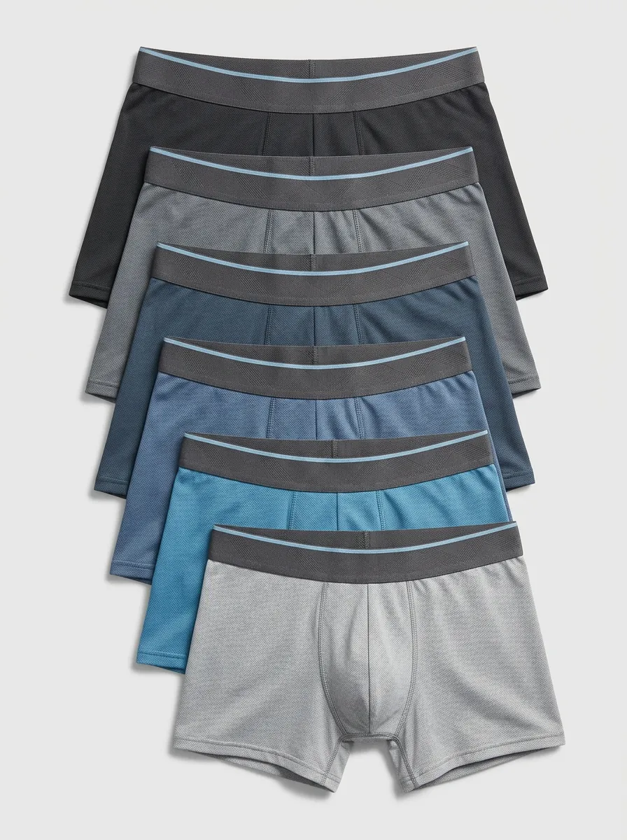 Men's Solid Mesh Breathable Wide Waistband 6-Pack Boxer Briefs