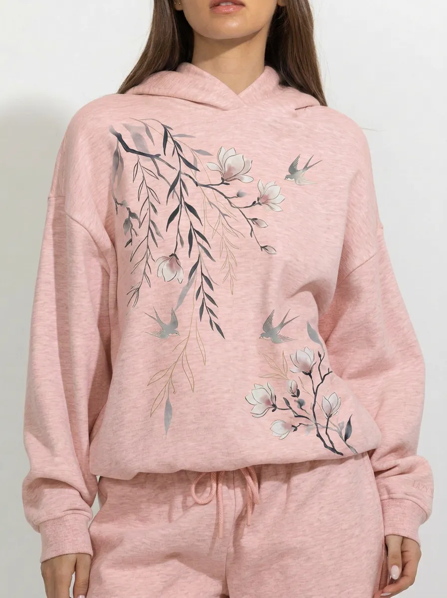 Women's Floral Nature Lover Swallow Bird Printed Hoodie