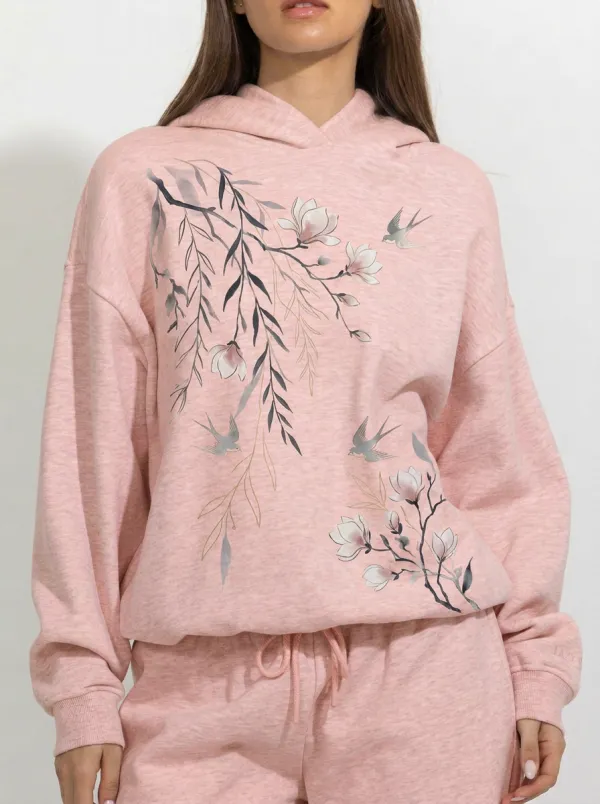 Women's Floral Nature Lover Swallow Bird Printed Hoodie