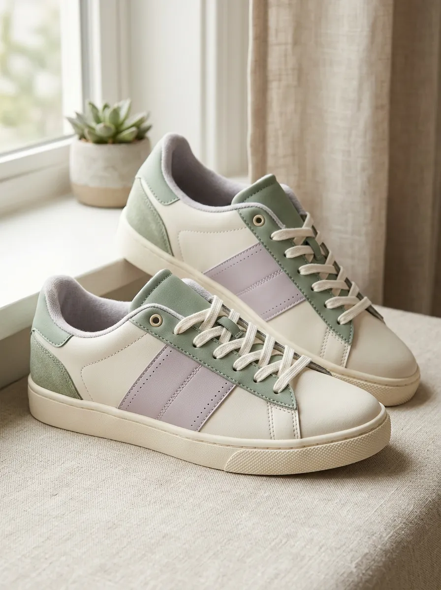 Women's Sage Green and Lavender Colorblock Printed Sneakers