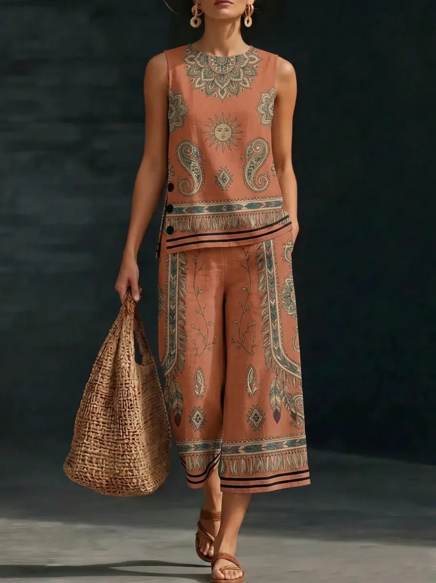 Women's Bohemian Sun Paisley Printed Sleeveless Set
