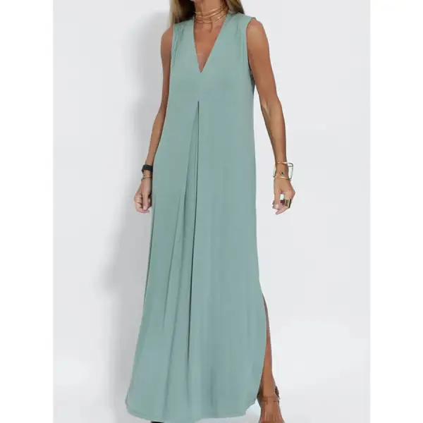 Full Size V Neck Sleeveless Maxi Dress with Slit Plus Size