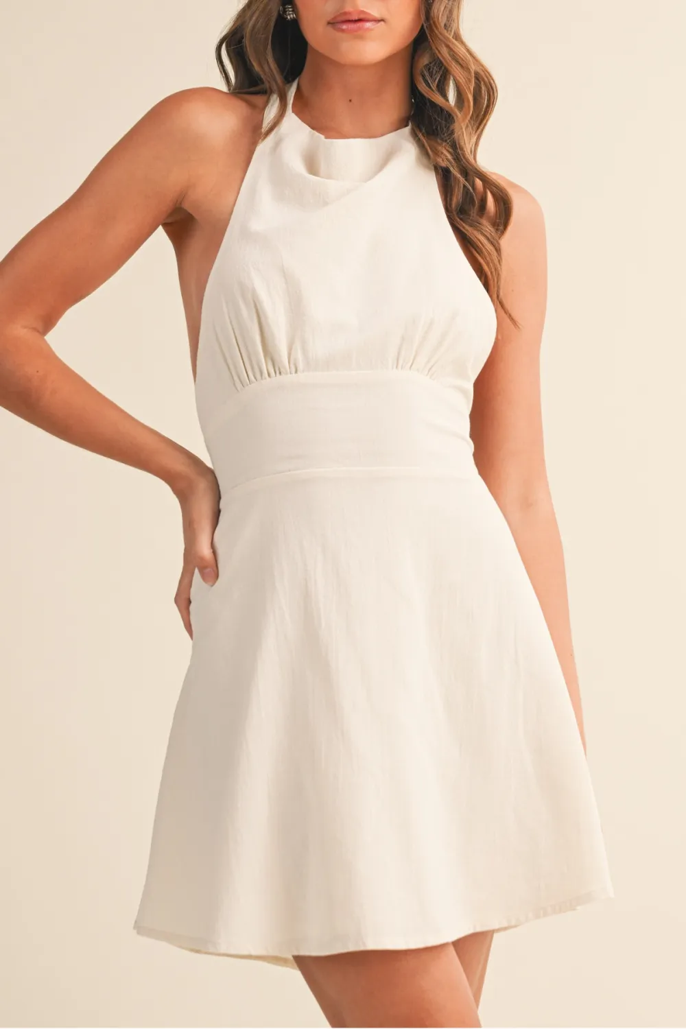 Cowl Neck Drop Waist Mini Dress