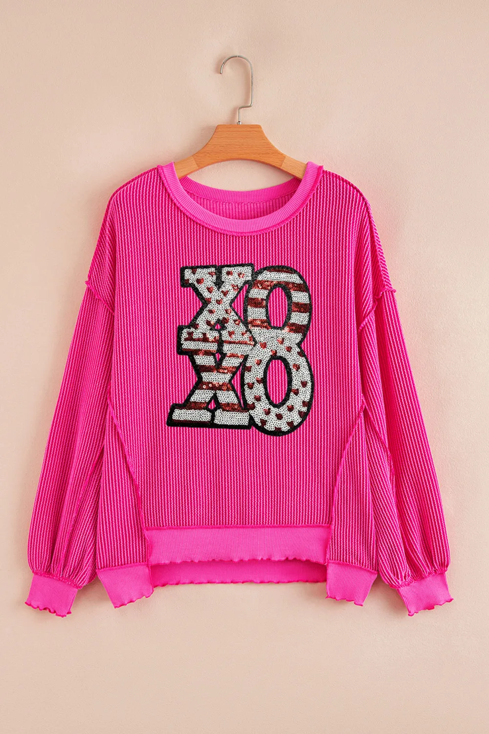 Strawberry Pink Twisted Ribbed Block Pullover