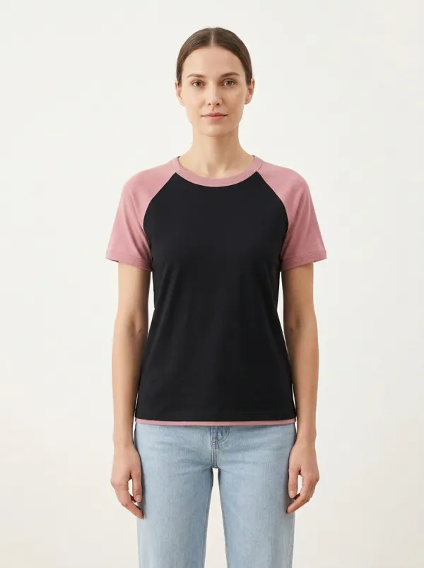 Women's Contrast-Trim Raglan-Sleeve Raglan T-Shirt