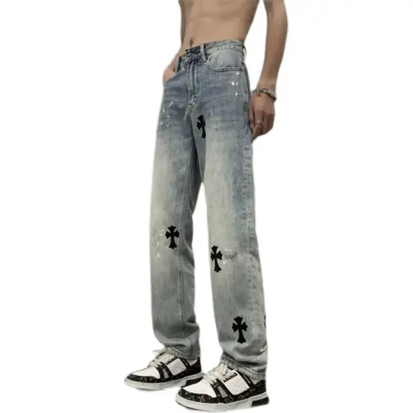 Everyday Wide-Leg Patchwork Washed Jeans