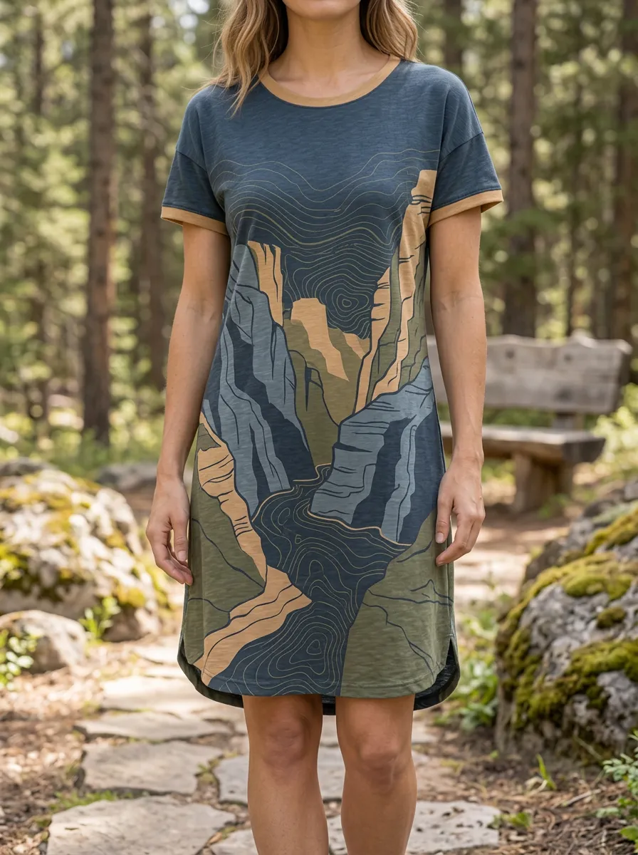 Women's Nature Lover Canyon Topographic Printed Dress