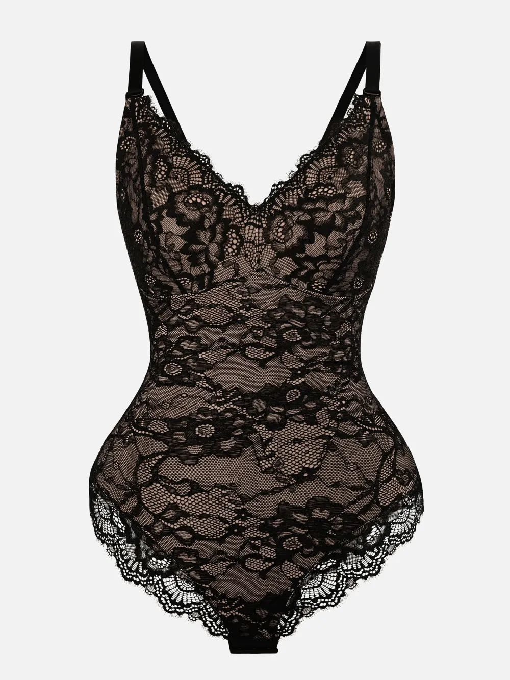 V Neck Lace Trim Shaping Bodysuit