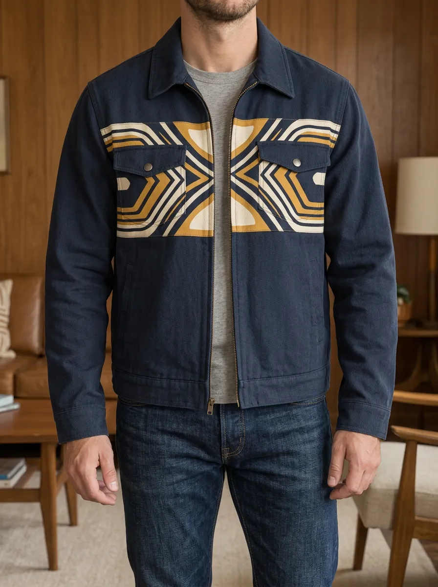 Men's Retro Geometric Pattern Printed Jacket