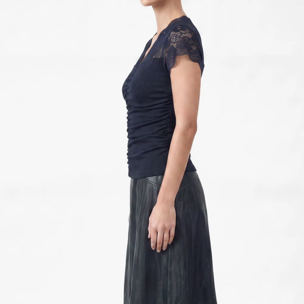 Ruched Lace V-Neck Top