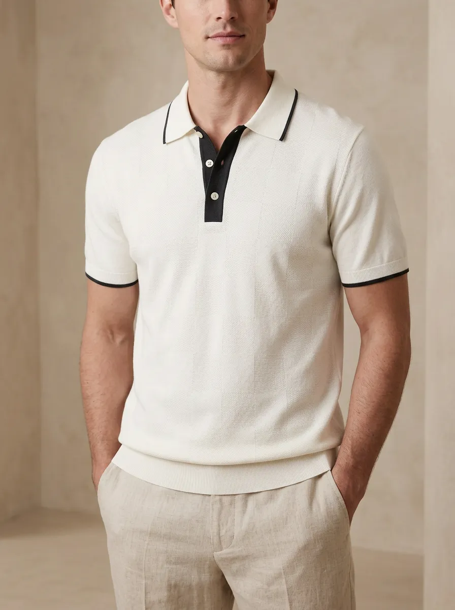 Casual Textured-Knit Men's Polo Shirt