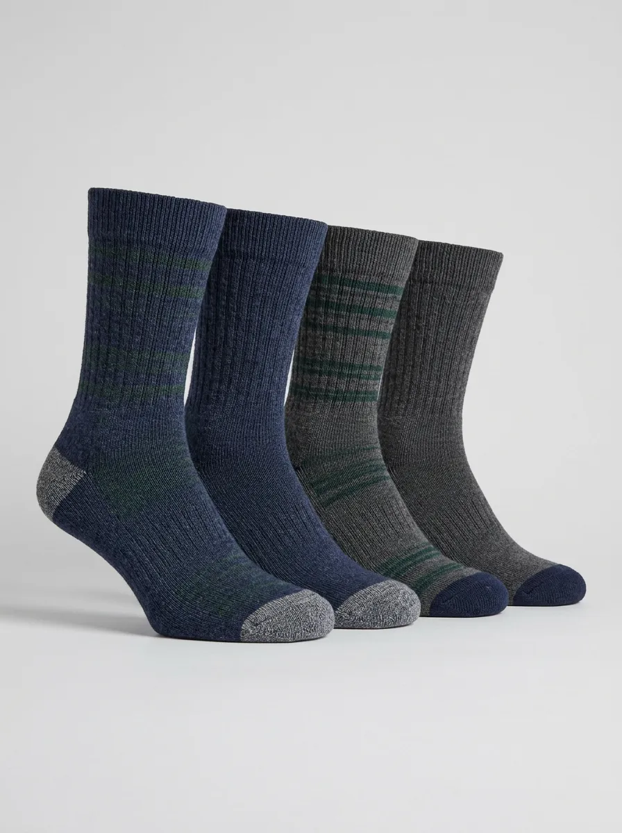 Men's Crew Socks Four-Pair Pack with Striped Ribbed Texture Textured Outdoor-Inspired
