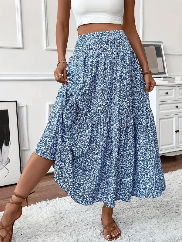 Tiered Floral Maxi Skirt
