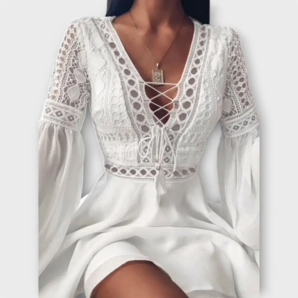 V-Neck Lace Boho Casual Dress