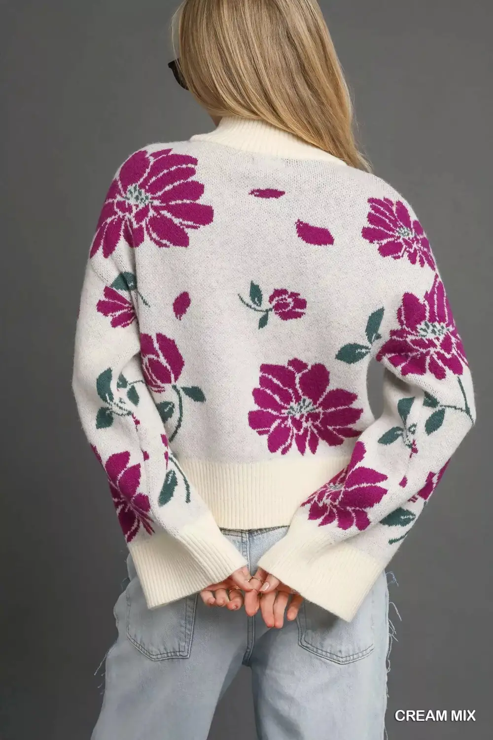 Mock Neck Floral Sweater