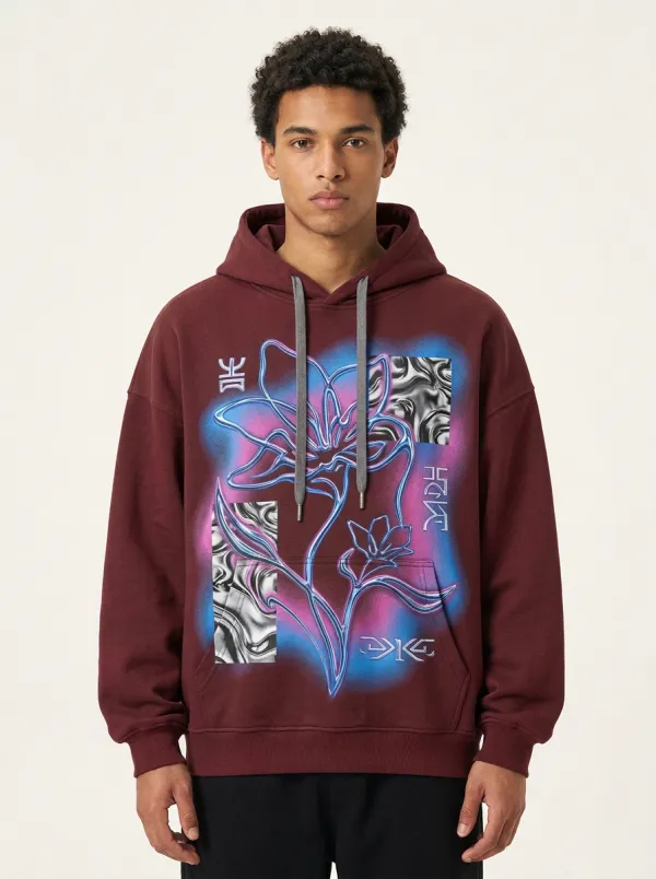 Unisex Streetwear Neon Flower Abstract Graphic Hoodie