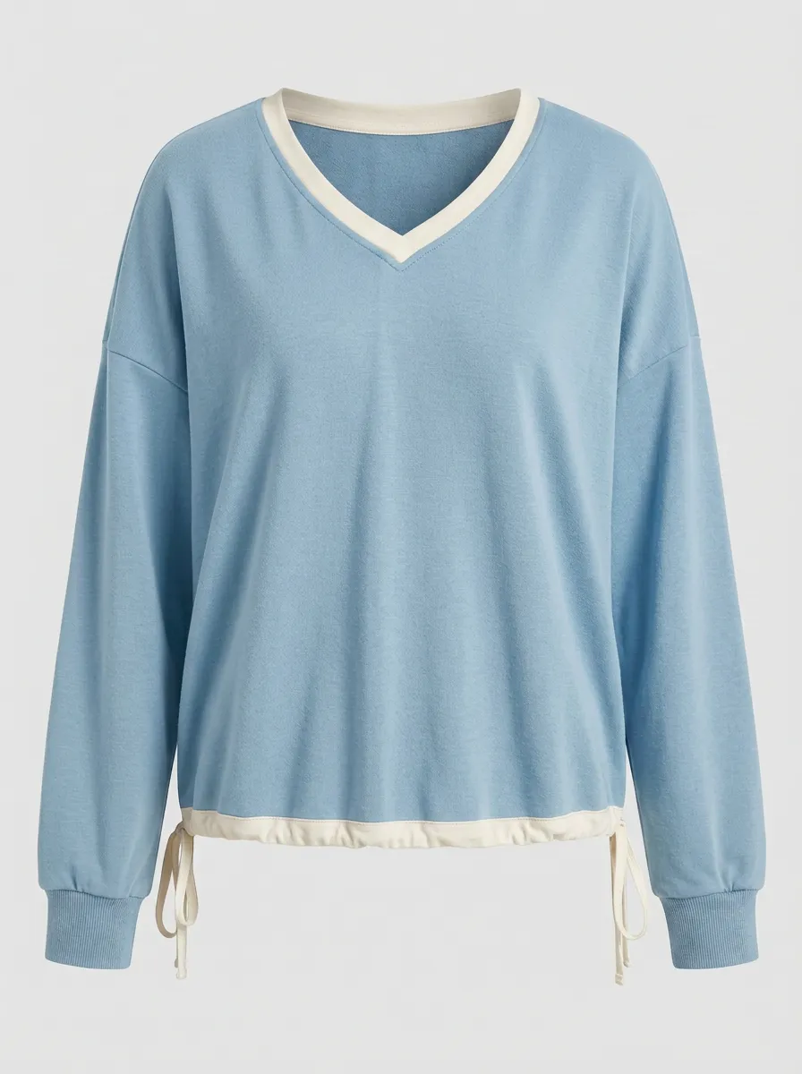 Women's V-Neck Contrast Trim Pullover