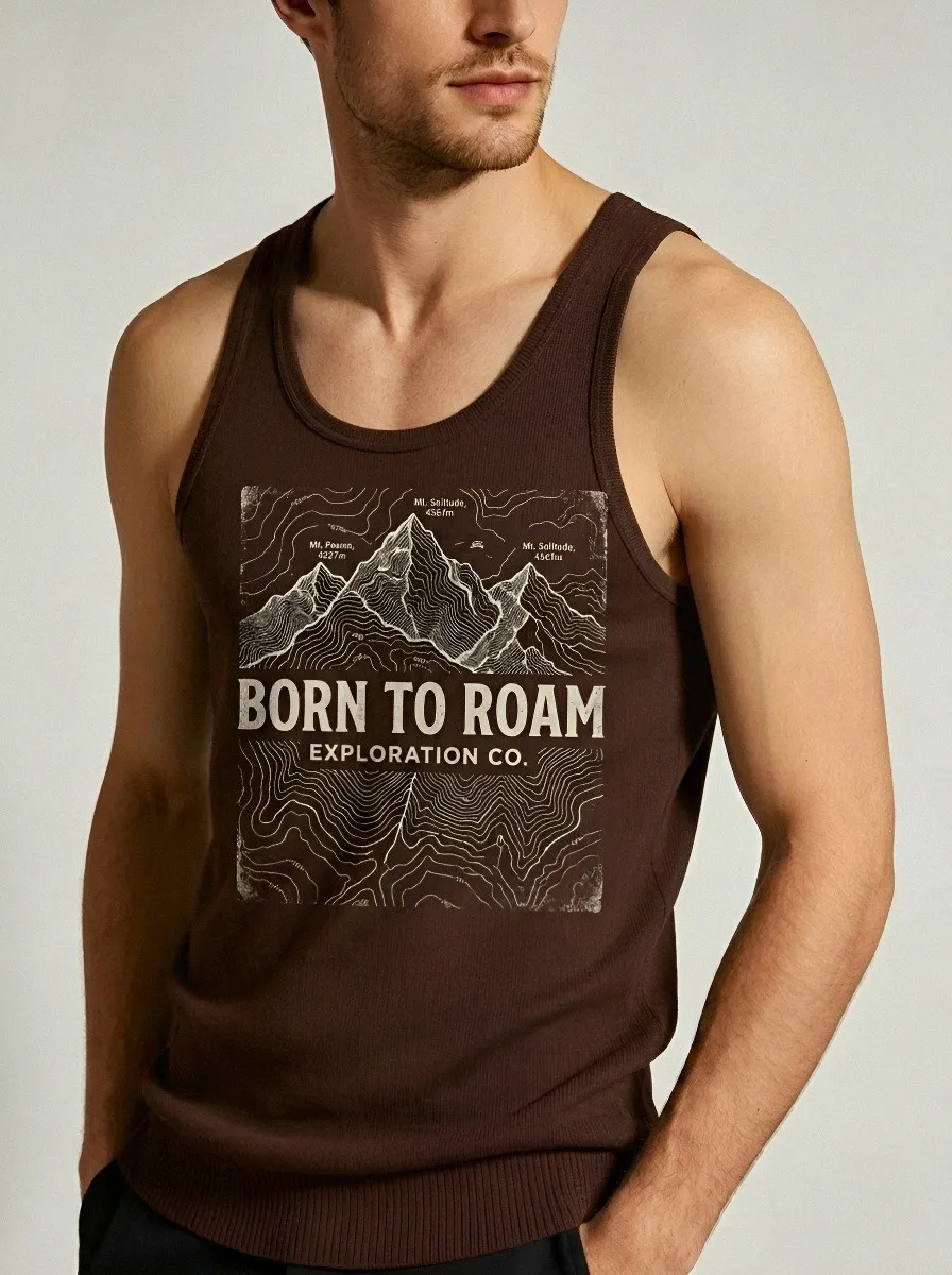 Men's Hiking Lover Born To Roam Mountain Topographic Printed Tank Top