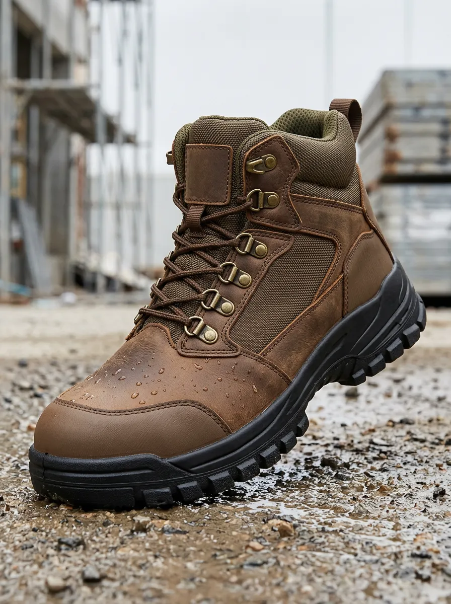 Unisex Waterproof Waterproof Brown Leather Tactical Work Boots