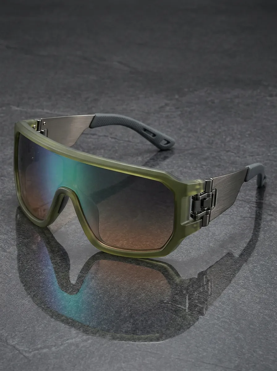 Men's Sporty Oversized Shield Gradient Lens Printed Sunglasses