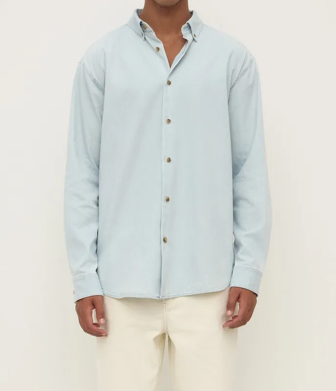 Pale Blue Denim Button-Up Shirt