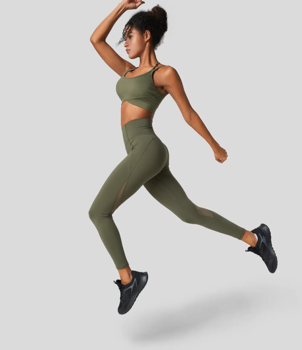 SpeedWave High Waisted Back Zip Pocket Contrast Mesh Quick Dry 7/8 Workout Leggings