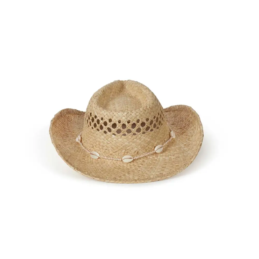 Seashell Bead Raffia Cowboy Hat