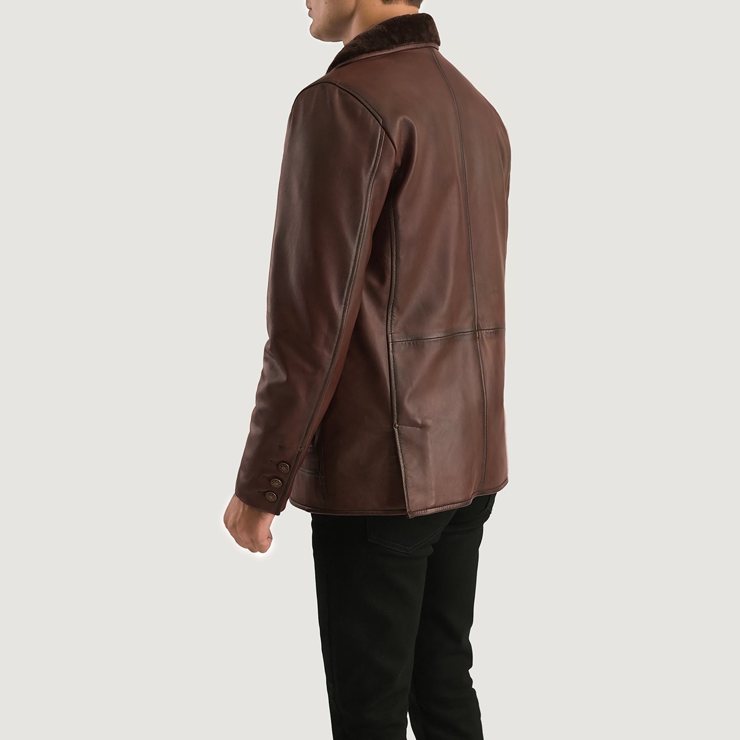 Men's Classic Leather Fur Trim Coat