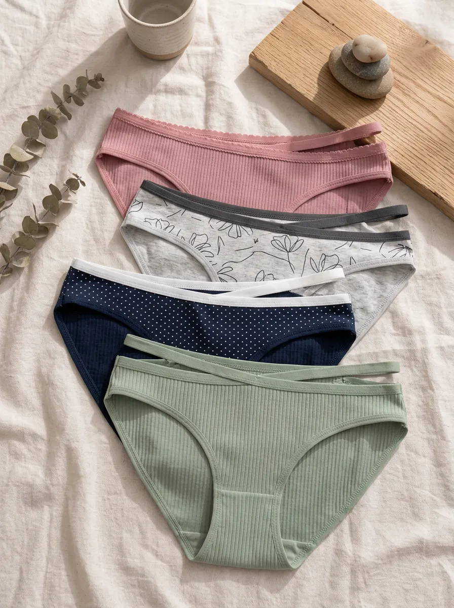 Women's Ribbed Floral Polka Dot Printed 4-Pack Panties