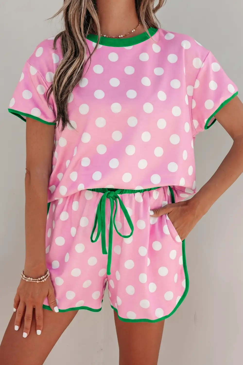 Women's Polka Dot Contrast Edge Casual Short Set