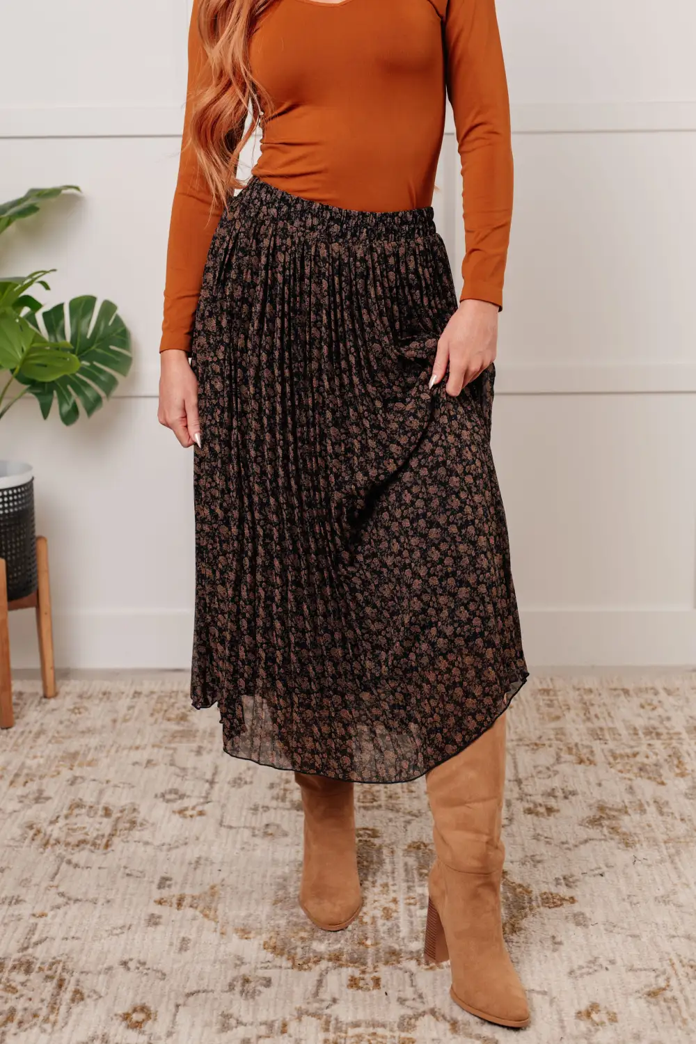 Pleated Floral Skirt