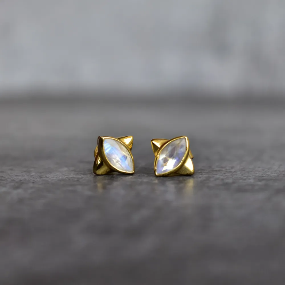 Shield Moonstone Stud Earrings