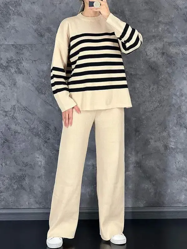Women's Casual Long Sleeve Striped Suit