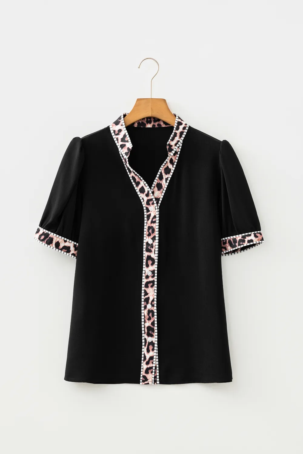 Black V Neck Short Puff Shirt