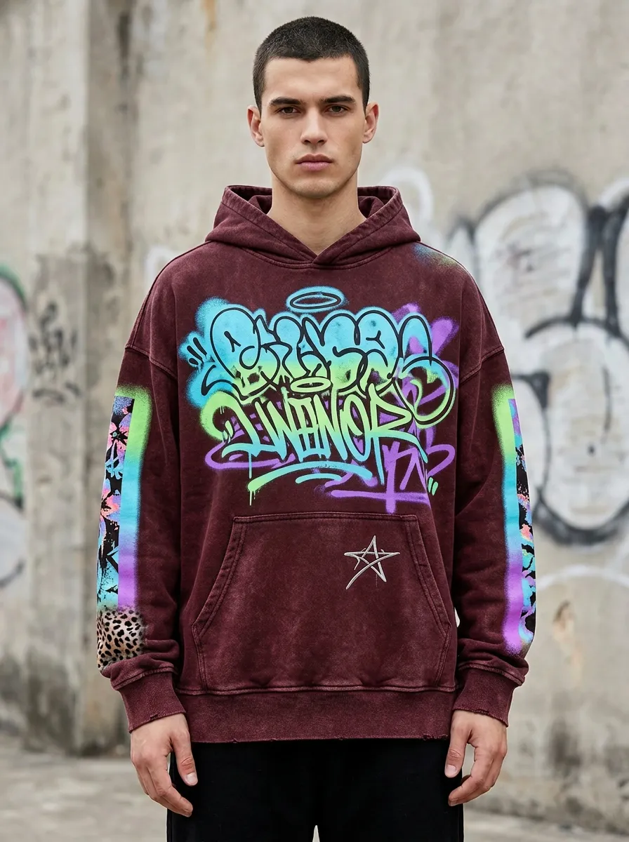 Unisex Streetwear Graffiti Star Leopard Graphic Hoodie